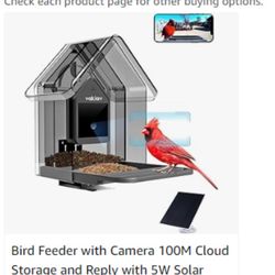 New! Bird Feeder with Camera 100M Cloud Storage and Reply with 5W Solar Panel,Vakiav Outdoor Wireless Smart Bird Feeder with Cam,Wild Birds Live View,