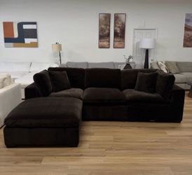 Dark Brown Velvet Sectional Sofa with Chaise