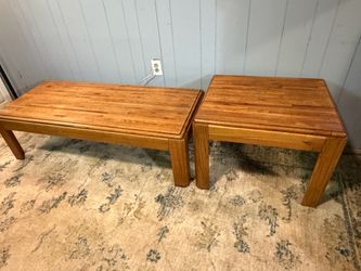 Solid Oak Coffee Table & Square Side Table Set – 2 Pieces