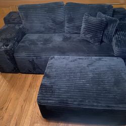 Black CordaRoy Sofa With Ottoman 