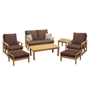 Backyard Creations Bayfield Collection 7 Piece Seating Patio Set Teak Wood Patio Furniture Outdoor Collection With Cream Cushions Sofa Two Chairs Wi For Sale In Cumming Ga Offerup