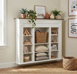 White and Wood Grain Close Back Wood Frame Wall-Mounted Food Pantry Cabinet