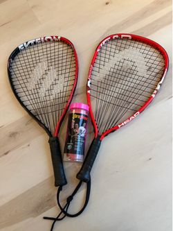 2 HEAD Racquetball Rackets (Flame & Force) + 3 ProPenn Pink Balls