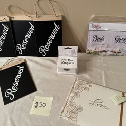 Reserved Signs, Ring Box, Guest Book and Chair Sash