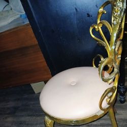 Antique Or Vintage Gold Painted Cast Iron Framed Dressing Room Chair 