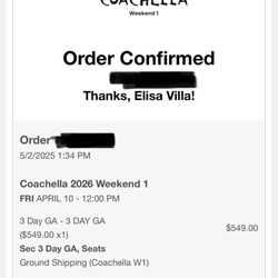 Coachella GA TICKET WKND 1 + CAR camping 
