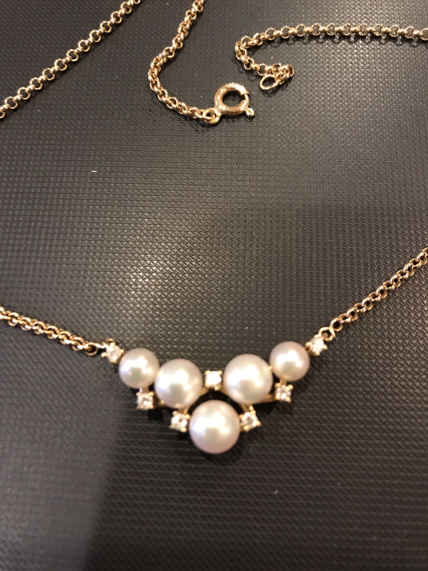 14 K Diamond N Pearls Necklace