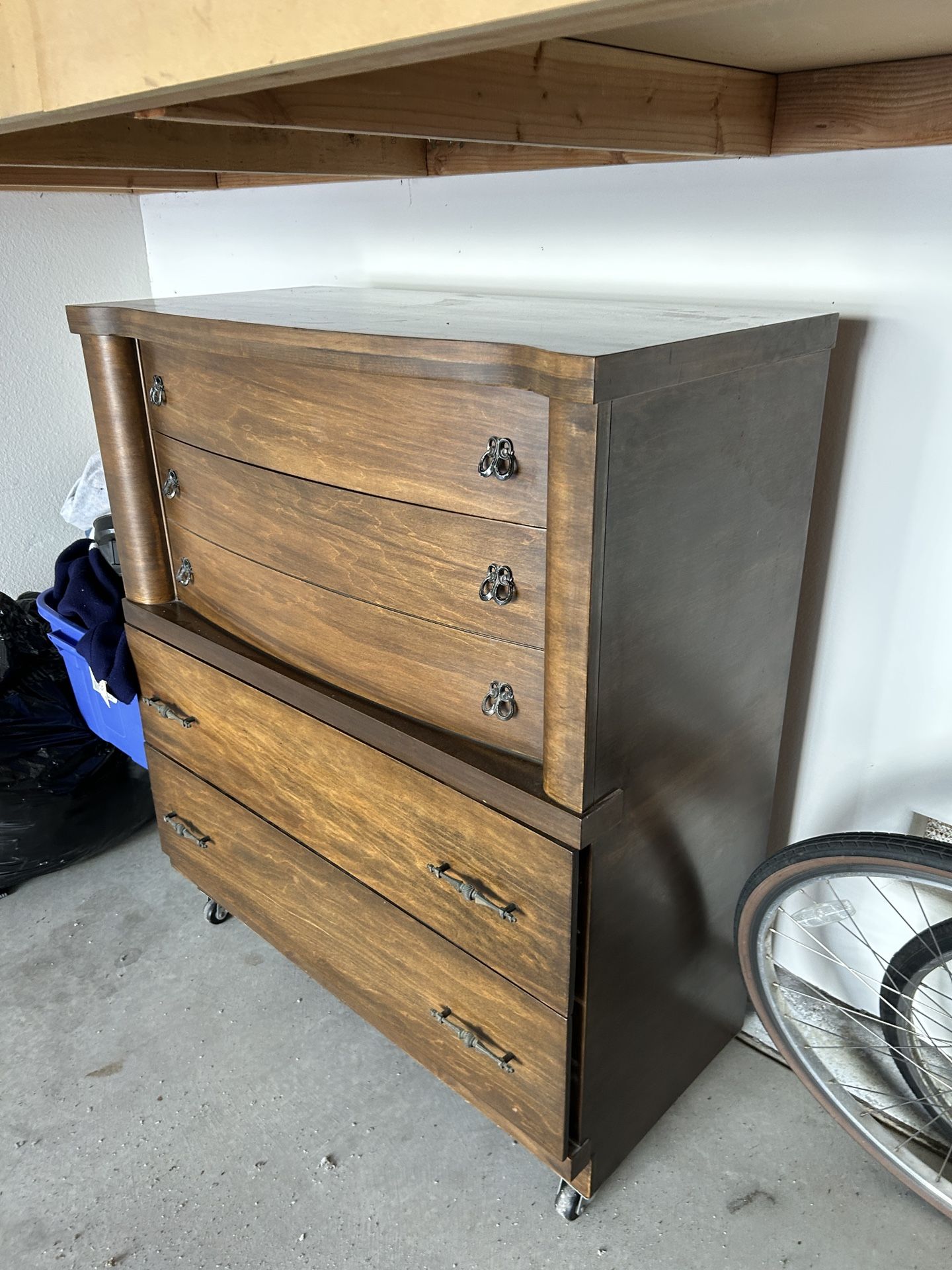 Antique Hardwood Dresser On Wheels 