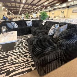 Corduroy Extra Fluffy Black Color Sectional Couch Set 🌟 Color Options, Military Discount, Fast Delivery 