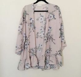 Pleione Womens Cardigan Size Medium Long Sleeve Pink Floral