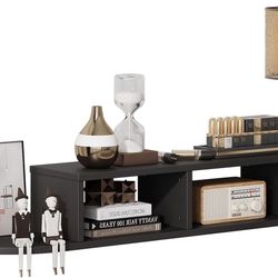 🔥 Floating TV Stand with Storage, 55" Floating Shelves for Wall, Floating Entertainment Center Wall Shelf for Living Room, Bedroom, Black