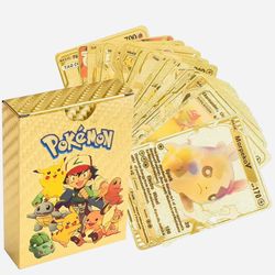 55 PCS Gold Cards Packs Vmax V EX GX Rare Golden Cards Deck Box Gold Foil Card for Fans/Kids/Collectors Gifts (No Duplicates)