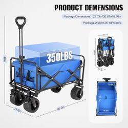 Beach Wagon with Big Wheels for Sand,Collapsible Folding All Terrain Utility Wagons Carts Foldable with Brakes for Sand Camping Sports Outdoor.