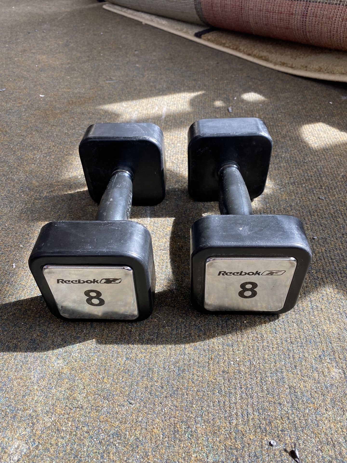 Pair Of 8lbs Reebok Rubber Dumbbell Weights