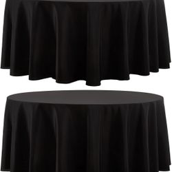 Round Tablecloth 2 Pack 120 Inch Black Tablecloths Washable Decorative Linen Polyester Table Clothes Cover for Dining Table Banquets Buffet Parties an
