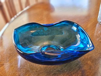 MCM Folded Blue Glass Bowl - Mid-Century Art Candy Dish