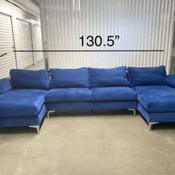 Free Delivery- Blue Velvet U-Shape Sectional Sofa for Large Living Room