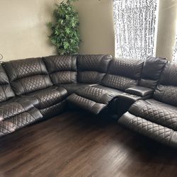 Leather Sectional With Three Recliners (gently Used)