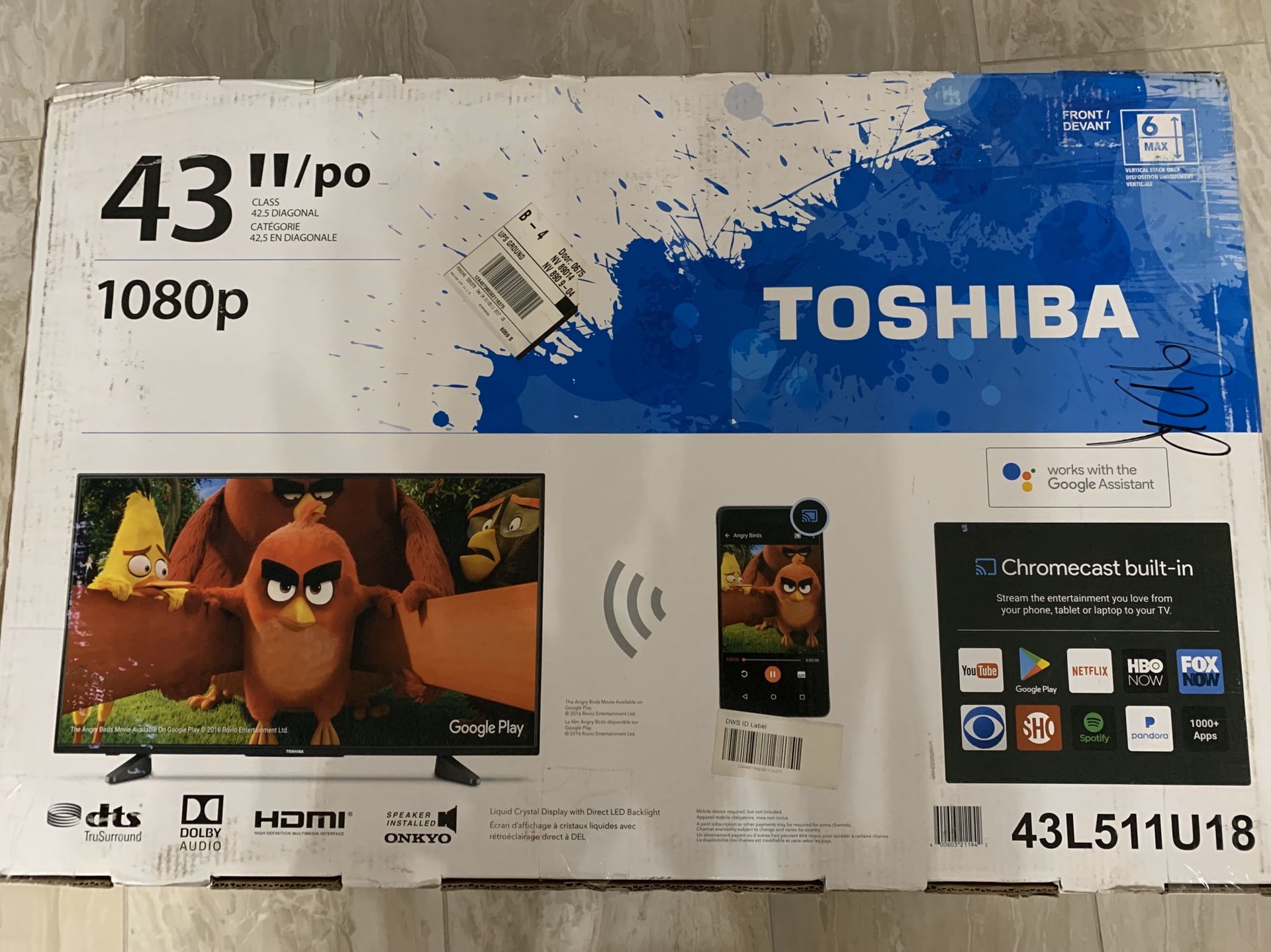 Toshiba 43” TV with built in chromecast