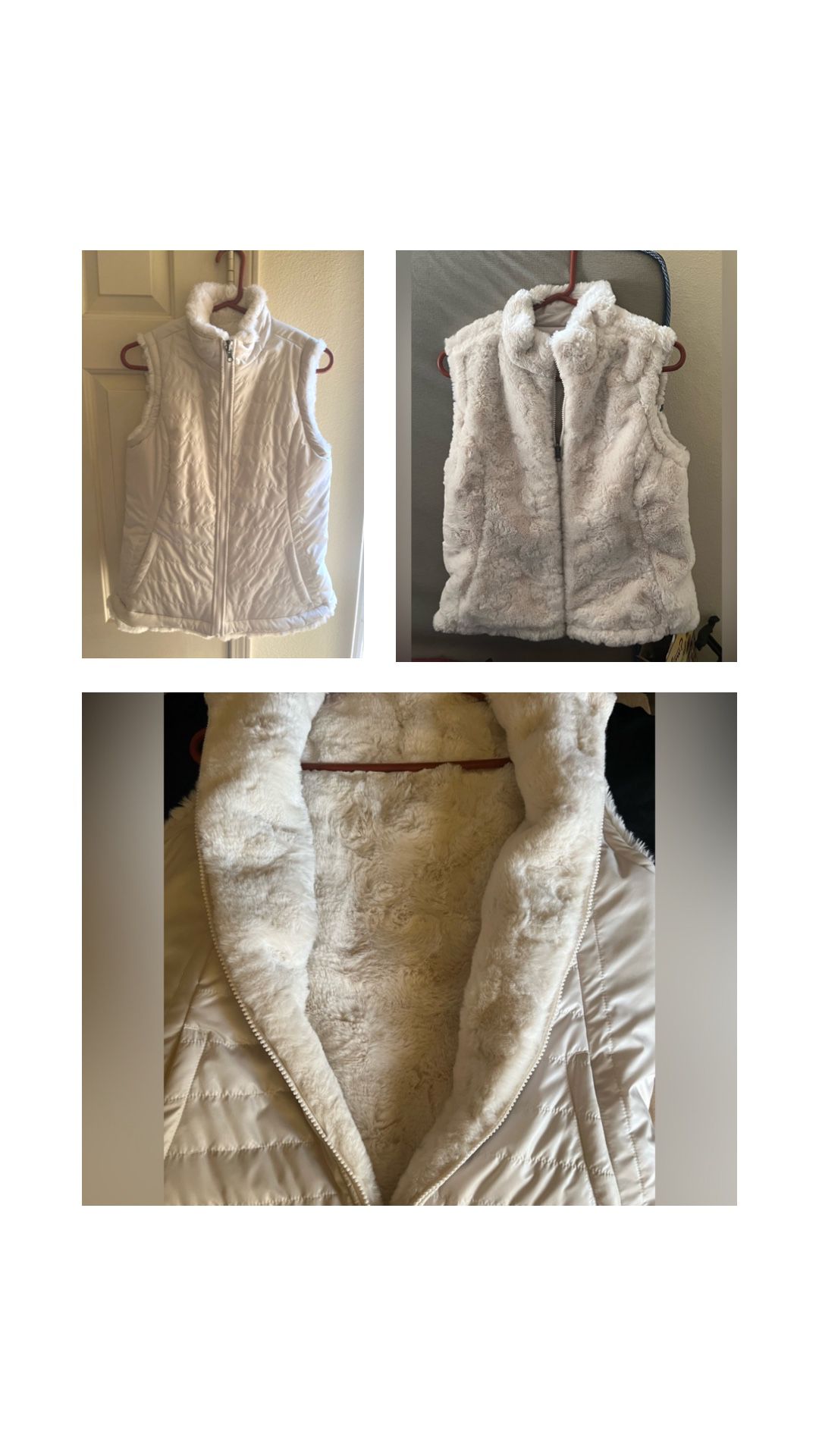 Nicole Miller Women’s Small White Reversible Fur/Polyester Vest**LIKE NEW