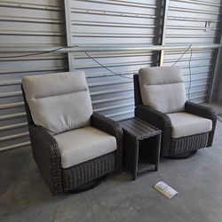 Thomasville Elko 3-piece Outdoor Patio Swivel Glider Recliner Set

Comes with rain covers
Ptio furniture from costco
High quality recliners gliders
