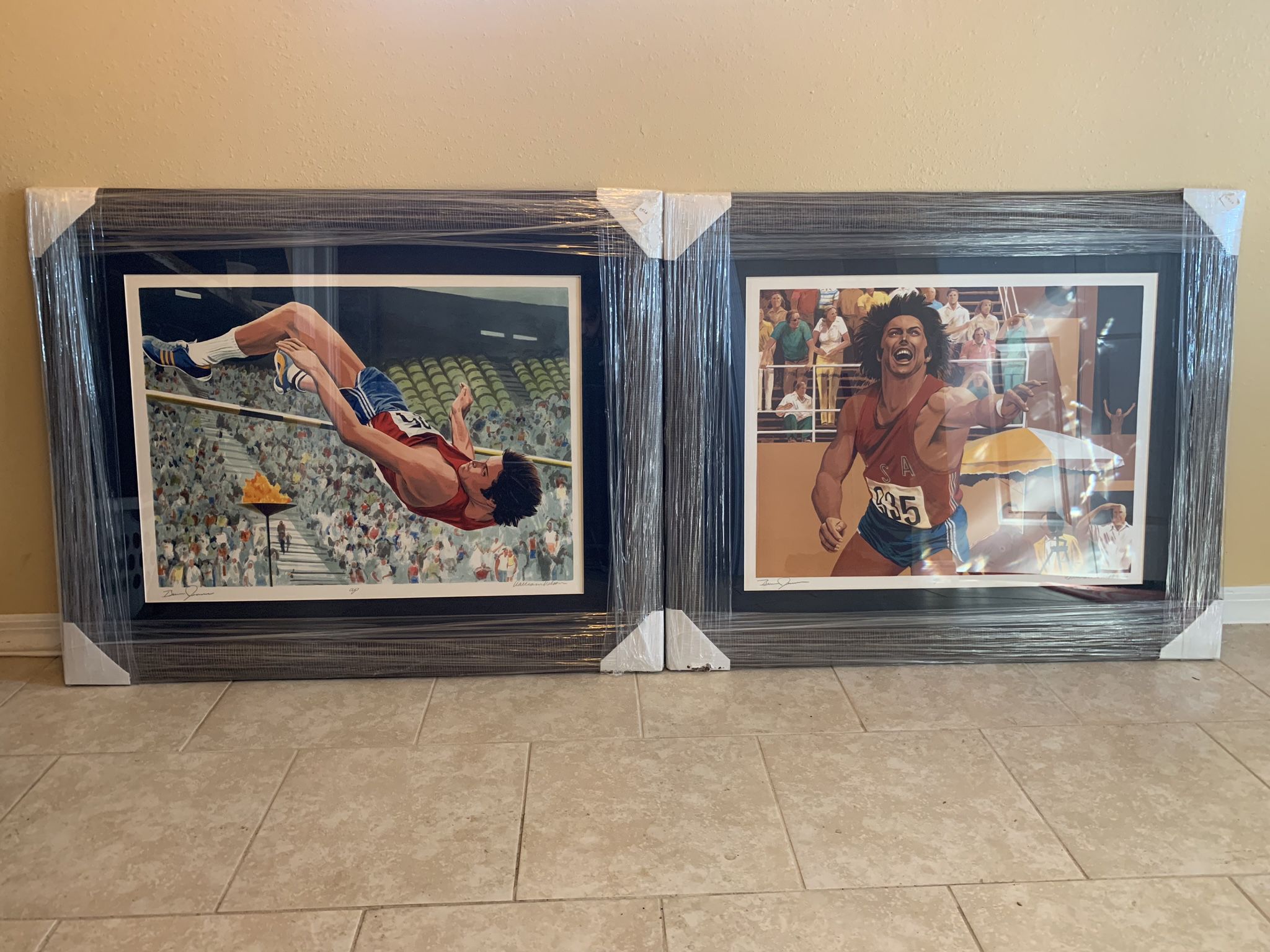 2 Autographed, Framed Bruce Jenner Olympics Lithographs - Limited Edition