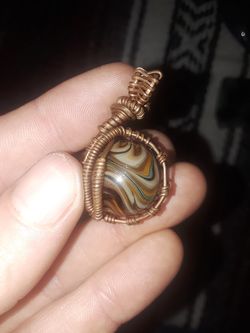 Marble wire wrap pendant copper necklace jewelry hand blown marble