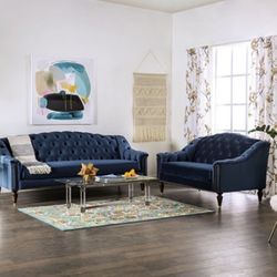 Brand New Blue Velvet Sofa and Loveseat Set - Made In USA 🇺🇸 