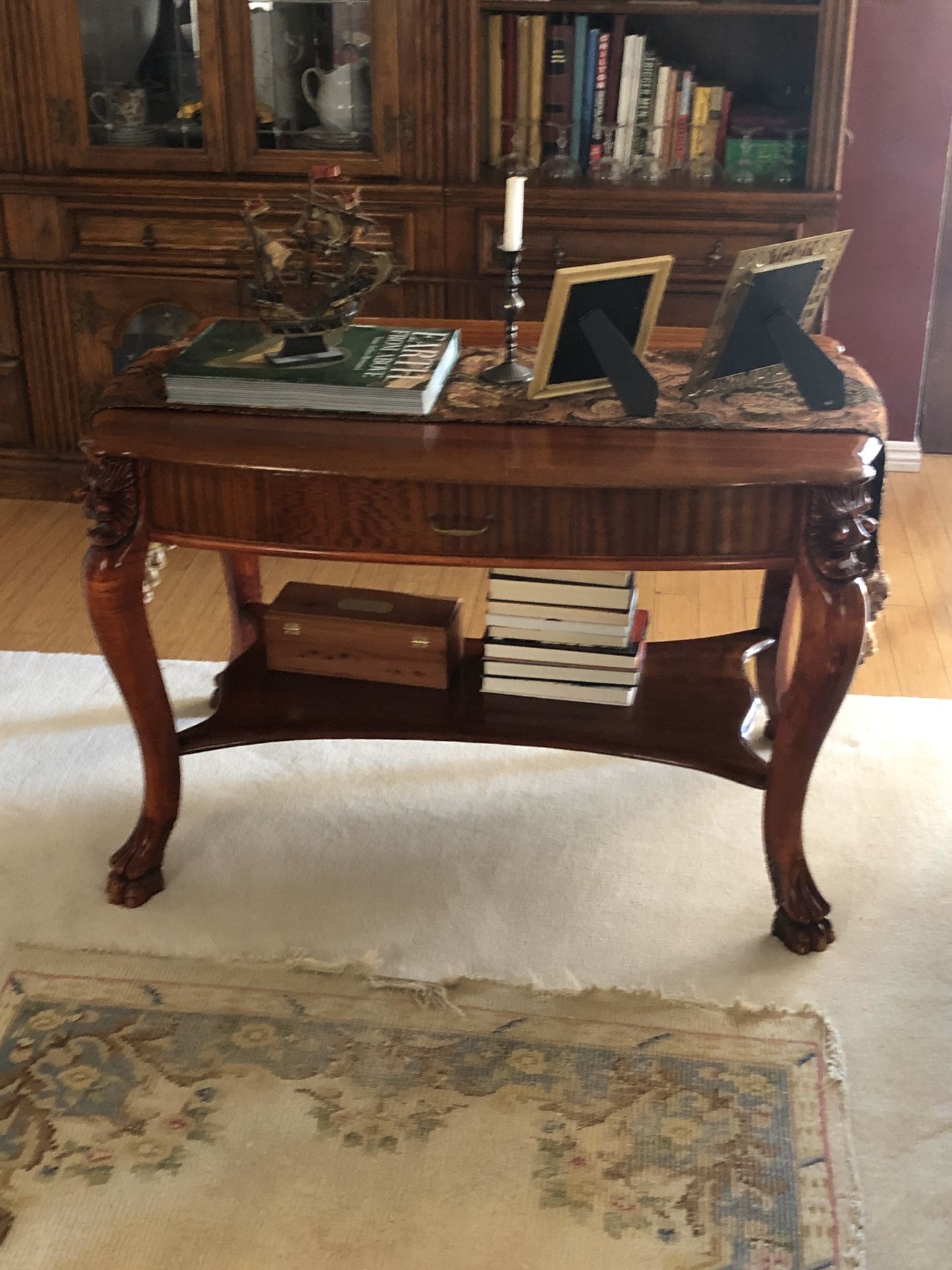 Hand Carved Over 100 Year Old Desk With Drawer