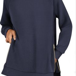 ANRABESS Women's Oversized Sweatshirts Crewneck Long Sleeve Tunic Pullover Shirts Side Zipper Hoodies 2025 Fall Clothes