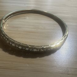 Trillion Cut CZ Stones Hinged Bangle Bracelet 14K Yellow Gold Plated 925 Silver 