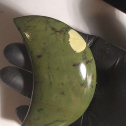 Natural Green Serpentine Stone Moon Sculpture 