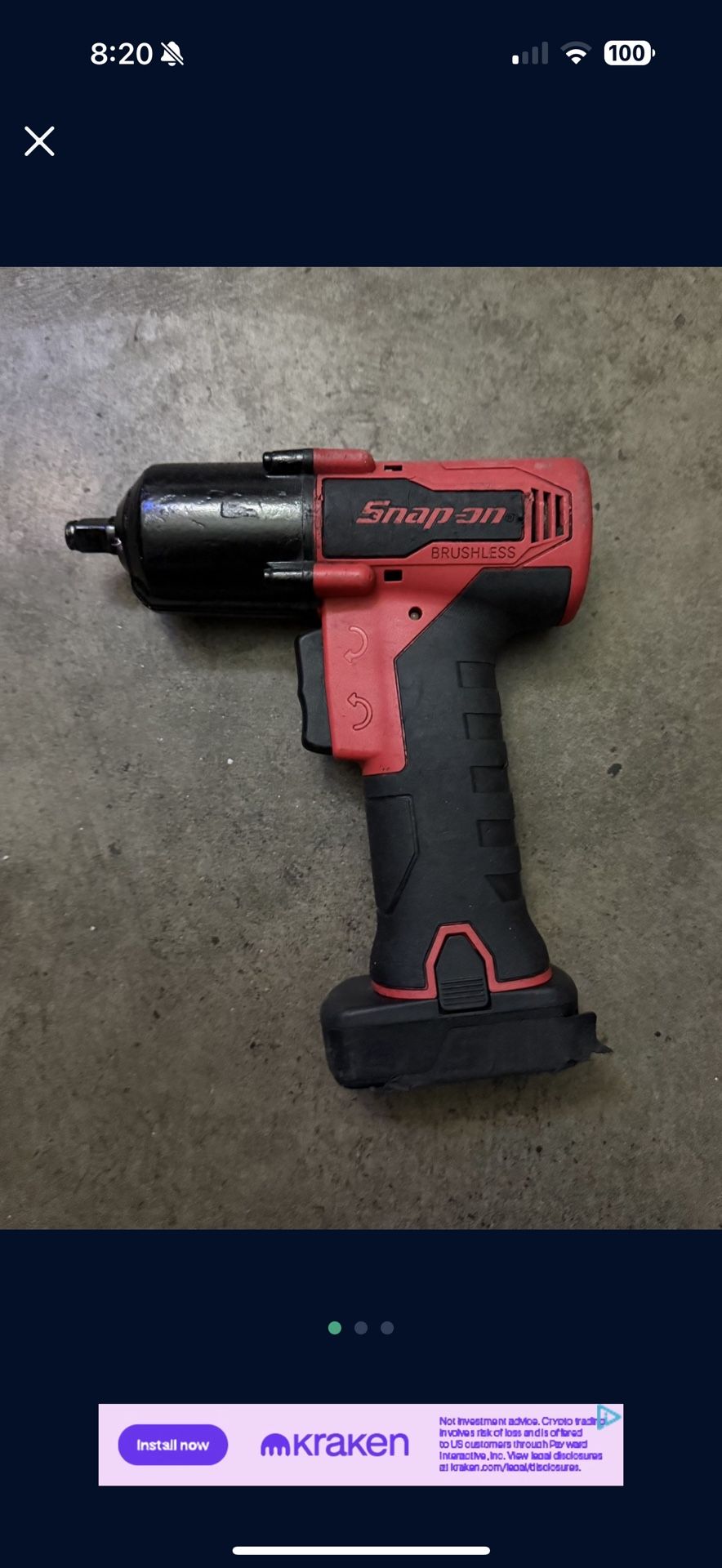 snap on cordless impact wrench ct861 3/8 with battery no charger