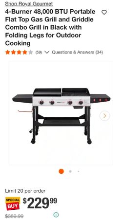 4-Burner Portable Flat Top Gas Grill and Griddle Combo Grill in Black