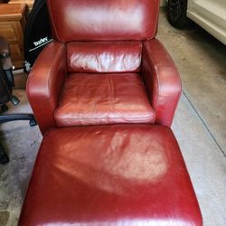 Bassett Red Leather Chair w/ Ottoman