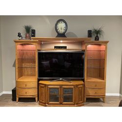 Solid Oak Entertainment Center  With Oak TV Stand ( TV Not Included )