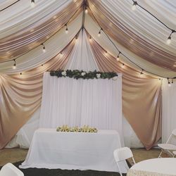 Draping——tent ——tables—-backdrops——balloongarland——resinchairs——-jumpers——