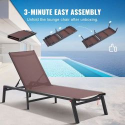 166}Chaise Lounge Chair Outdoor, Aluminum Patio Lounge Chair with Adjustable 5-Position, Folding Pool Lounge Chair Recliner and Full Flat Tanning Chai