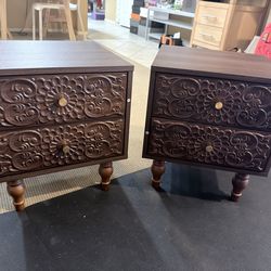 Mid century Short Nightstand Set of 2 with 2 Drawers