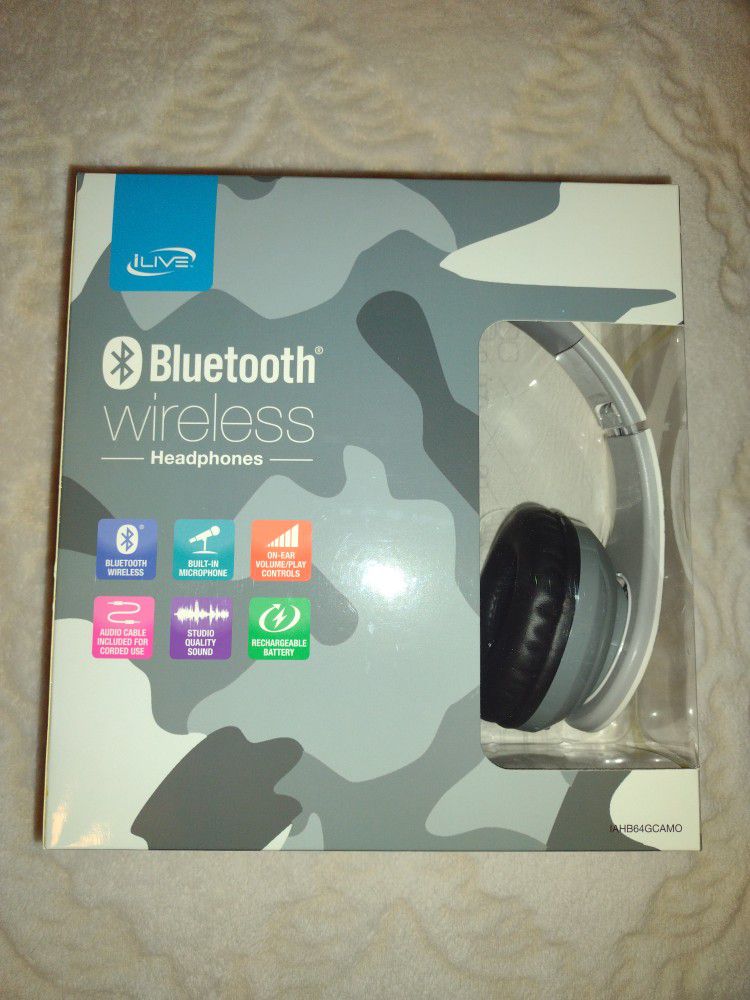  iLive IAHB64B Bluetooth Stereo Headphones  Gray Camo
