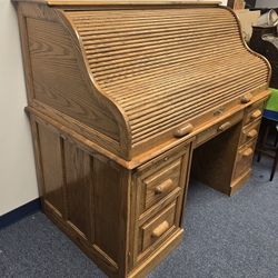 Oak Roll Top Computer Desk