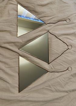 Three Triangle hanging brass Mirrors 