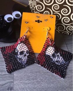 Halloween Statement Skull Print Earrings