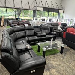 Power Recliner Sectional with 3 Recliner Seats and Bluetooth Speaker and Lights 