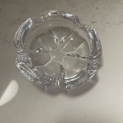 Val St Lambert Glass Crystal Thick 5 Sided 6.5 Round Cigar Ashtray Belgium 