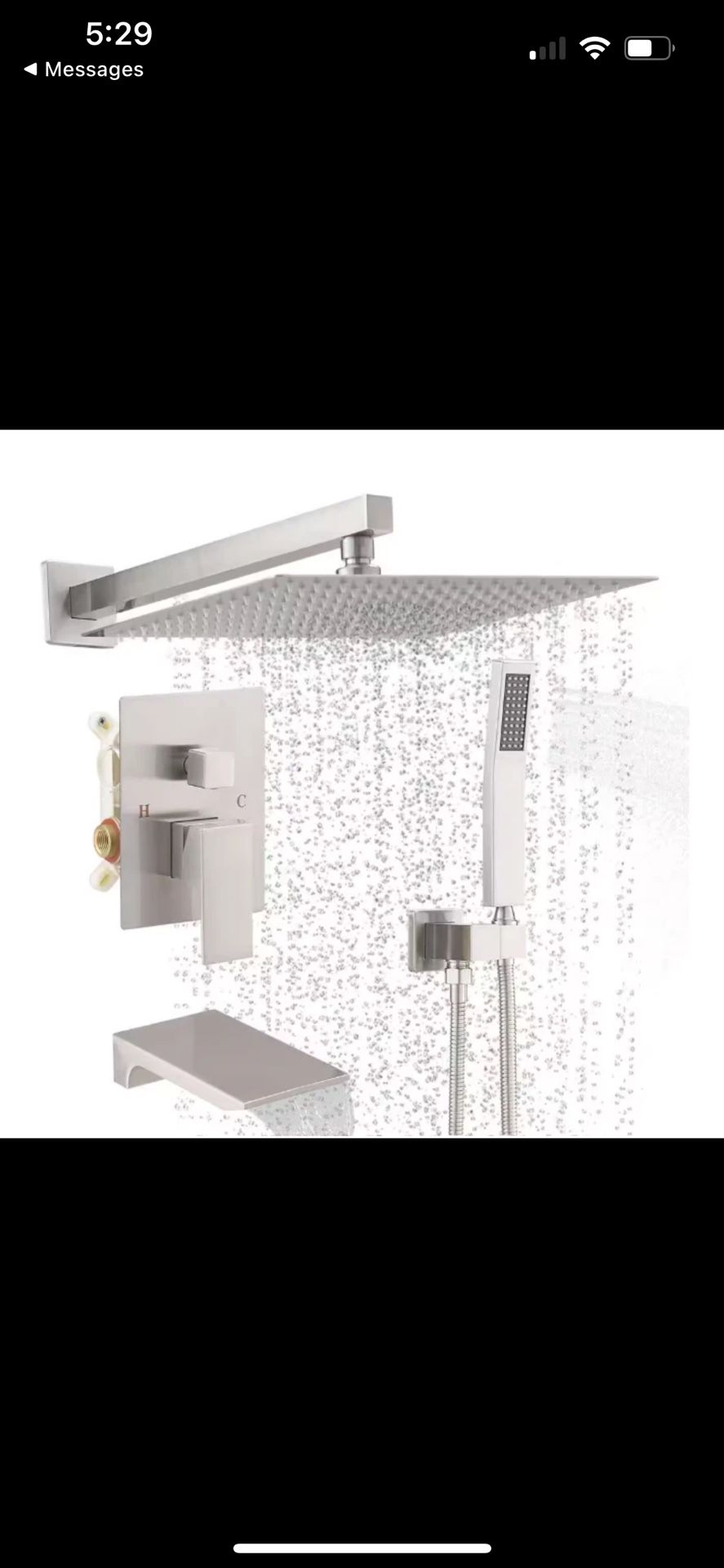 BWE Single Handle 3-Spray 12" Shower Set w/Tub Spout in Nickel (Valve Included)