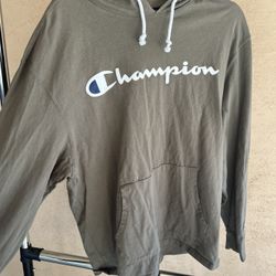 Champion Grey Brown Hoodie Graphic Print Embroidered Logo Sleeve Size XL