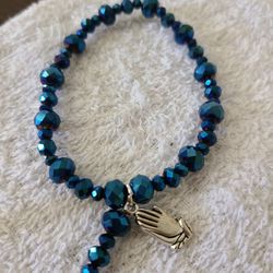 Bracelet Blue Glass Stretch Praying Hands