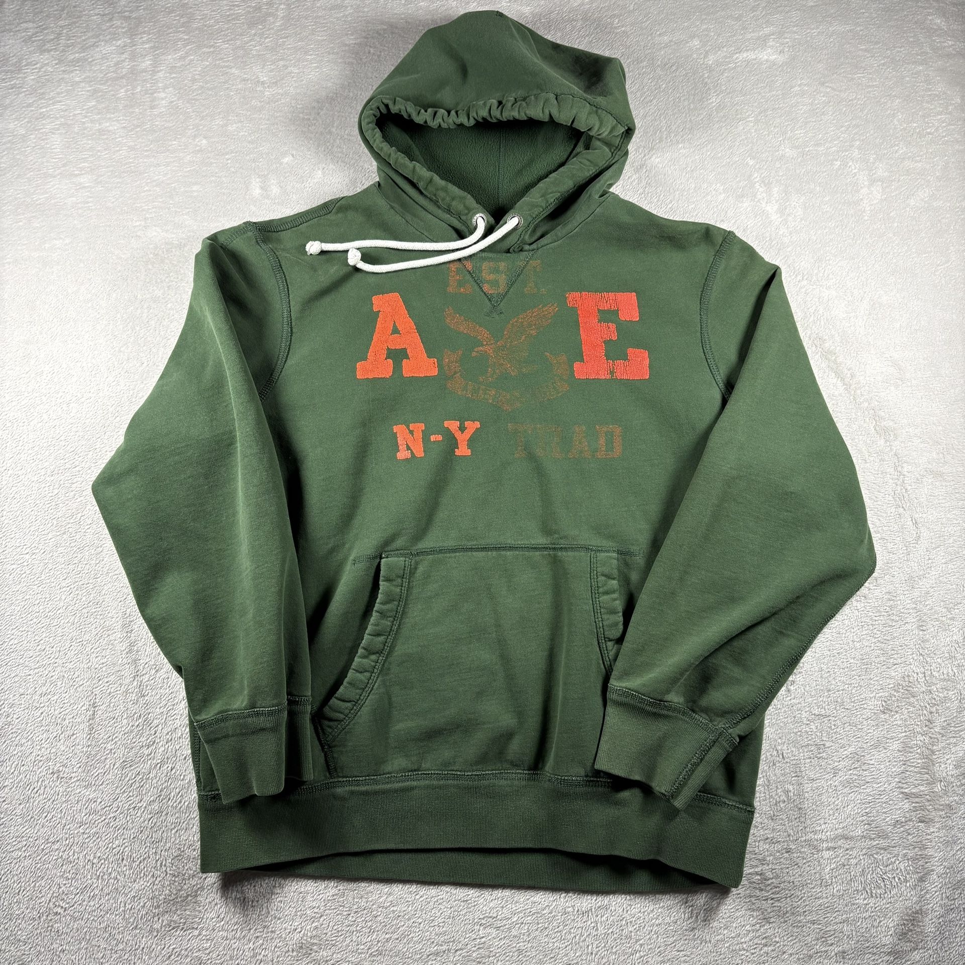 American Eagle Men’s XL Green Hoodie Vintage Fit Pullover Sweatshirt Y2K #1937