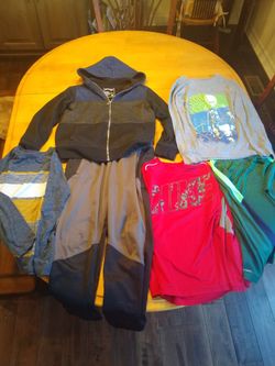Boys winter coat, athletic pant and long sleeve tops size boys large